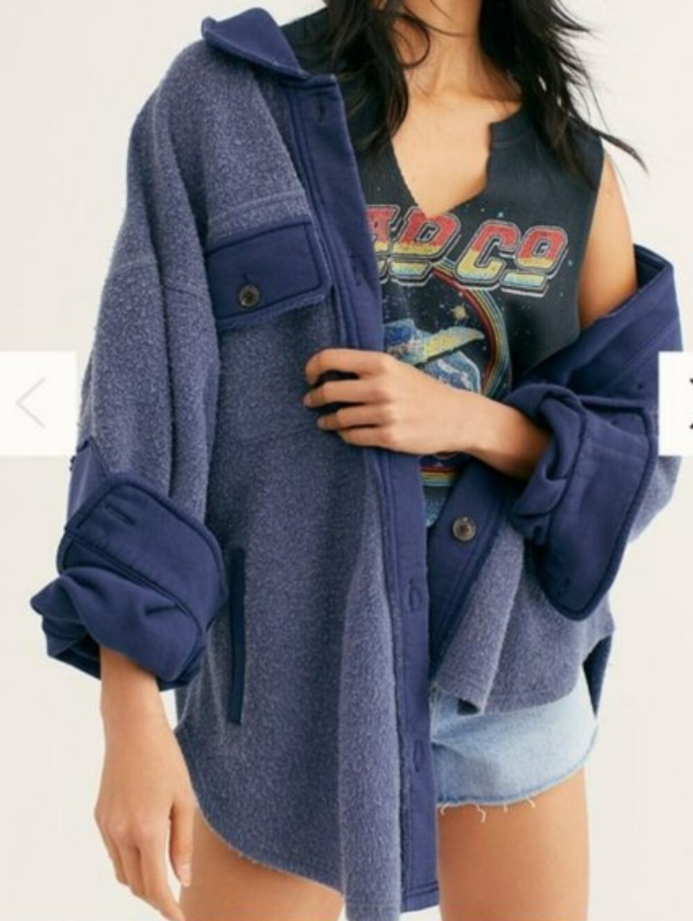 Free People Ruby Shirt Jacket In Navy/ Oceana Blue Size XS